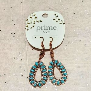 Blue and Brown Teardrop Earrings with Turquoise Stones